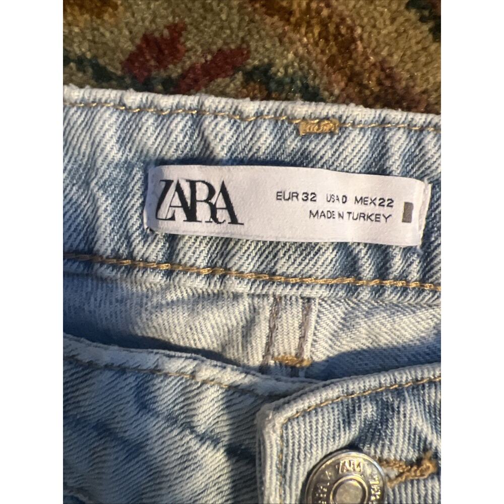 Zara Light Wash Straight Leg Cotton High Rise Jeans Y2K Streetwear Mom Sz 0 - Picture 3 of 13